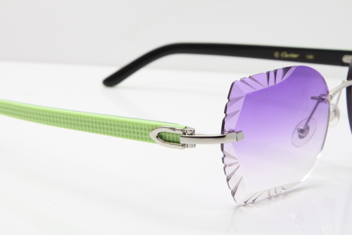 Cartier Rimless T8200762 Black Green Aztec Arms Sunglasses In Silver Purple Lens