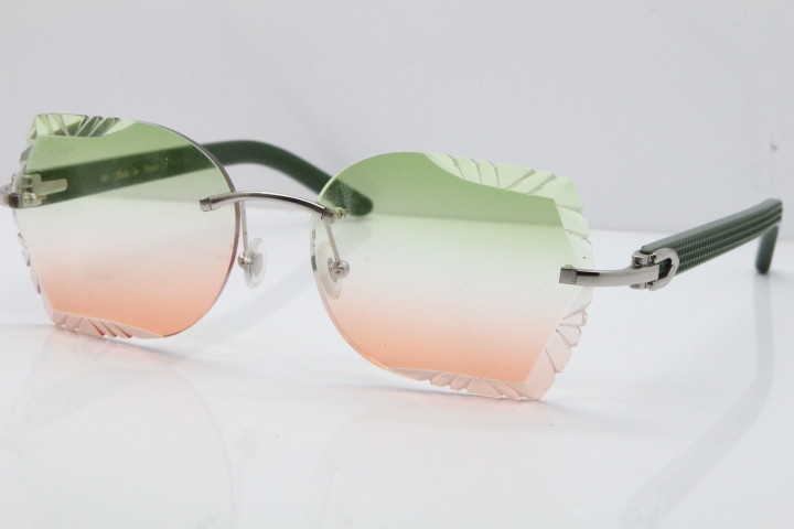 Cartier Rimless T8200762 Green Aztec Arms Sunglasses In Gold Green Brown Lens 