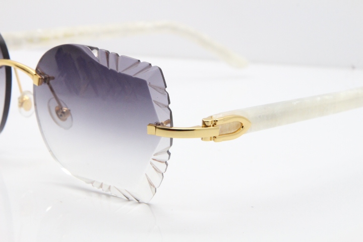 Cartier Rimless T8200762 Marble White Aztec Arms Sunglasses In Gold Gray Lens