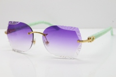 Cartier Rimless T8200762 Marble Green Aztec Arms Sunglasses In Gold Purple Lens