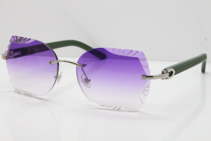 Cartier Rimless T8200762 Green Aztec Arms Sunglasses In Gold Purple Lens 