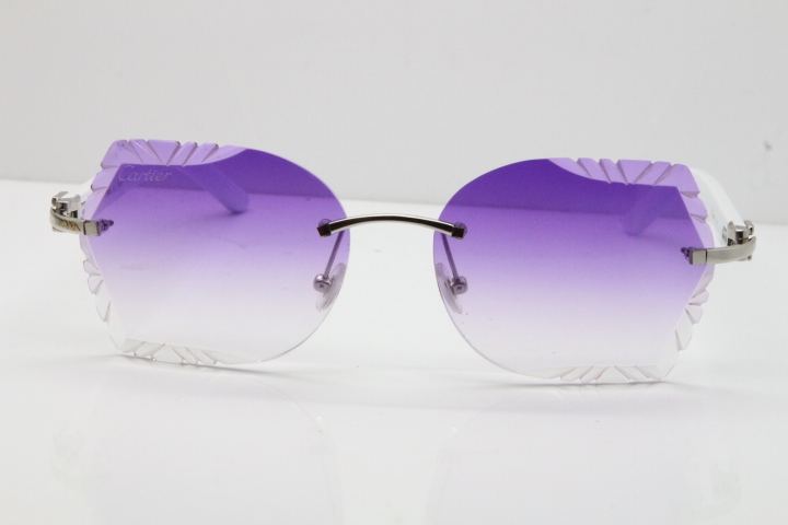 Cartier Rimless T8200762 White Aztec Arms Sunglasses In Gold Purple Lens