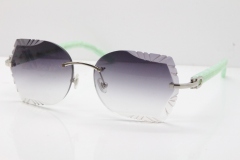Cartier Rimless T8200762 Marble Green Aztec Arms Sunglasses In Gold Gray Lens