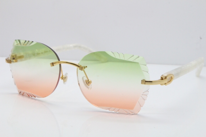 Cartier Rimless T8200762 Marble White Aztec Arms Sunglasses In Gold Green Brown Lens