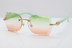 Cartier Rimless T8200762 Marble Green Aztec Arms Sunglasses In Gold Green Brown Lens