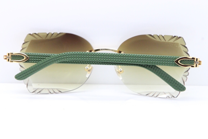 Cartier Rimless T8200762 Green Aztec Arms Sunglasses In Gold Brown LENS