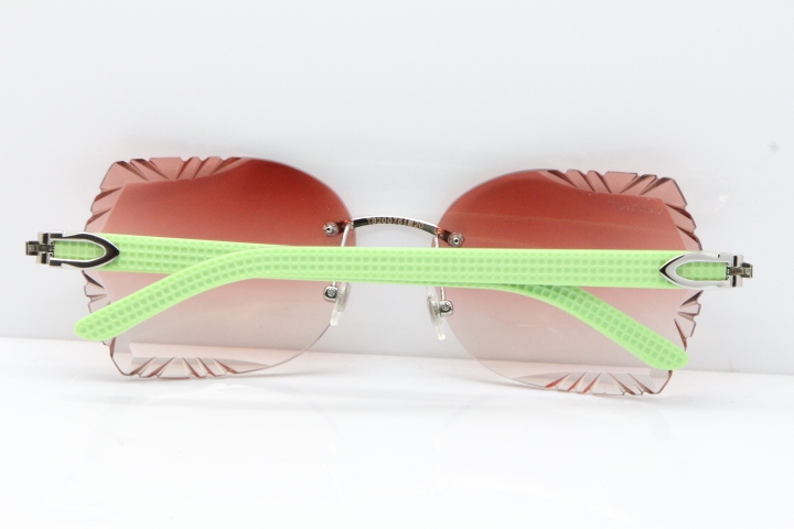 Cartier Rimless T8200762 Black Green Aztec Arms Sunglasses In Silver Pink Lens