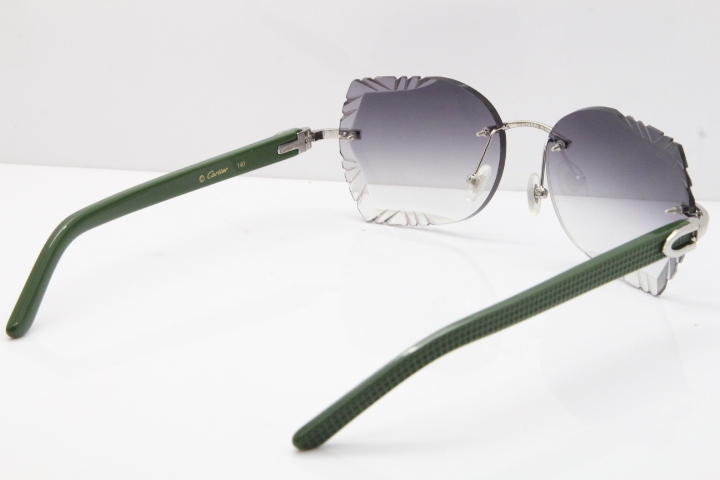 Cartier Rimless T8200762 Green Aztec Arms Sunglasses In Gold Gray Lens  