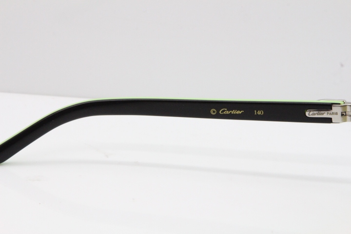 Cartier Rimless T8200762 Black Green Aztec Arms Sunglasses In Silver Brown Lens  