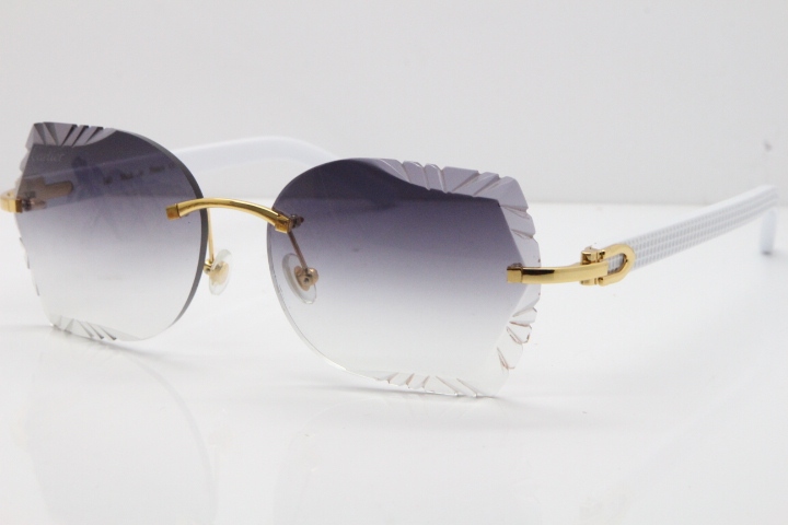 Cartier Rimless T8200762 White Aztec Arms Sunglasses In Gold Gray Lens