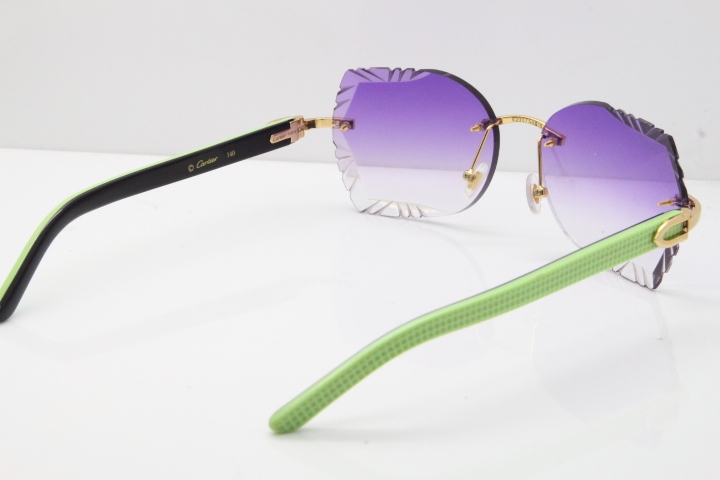 Cartier Rimless T8200762 Black Green Aztec Arms Sunglasses In Gold Purple Lens