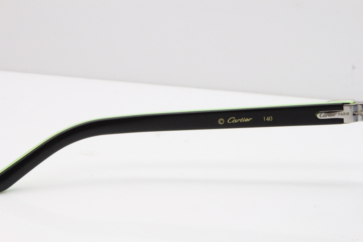 Cartier Rimless T8200762 Black Green Aztec Arms Sunglasses In Silver Blue Lens 