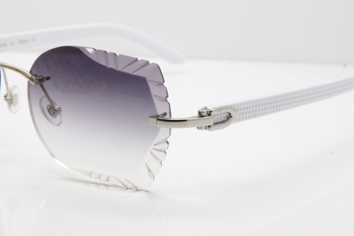 Cartier Rimless T8200762 White Aztec Arms Sunglasses In Gold Gray Lens