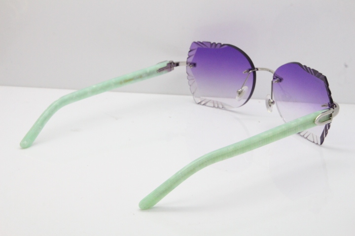 Cartier Rimless T8200762 Marble Green Aztec Arms Sunglasses In Gold Purple Lens