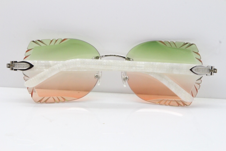 Cartier Rimless T8200762 Marble White Aztec Arms Sunglasses In Gold Green Brown Lens