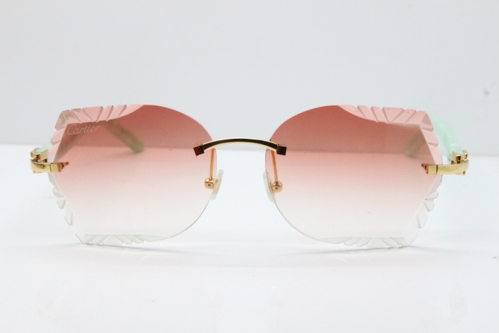 Cartier Rimless T8200762 Marble Green Aztec Arms Sunglasses In Gold Pink Lens