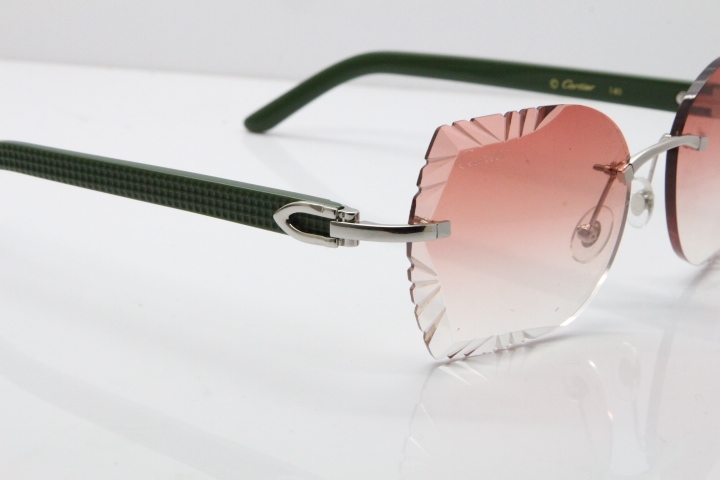 Cartier Rimless T8200762 Green Aztec Arms Sunglasses In Gold Pink Lens 