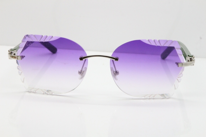 Cartier Rimless T8200762 Green Aztec Arms Sunglasses In Gold Purple Lens 