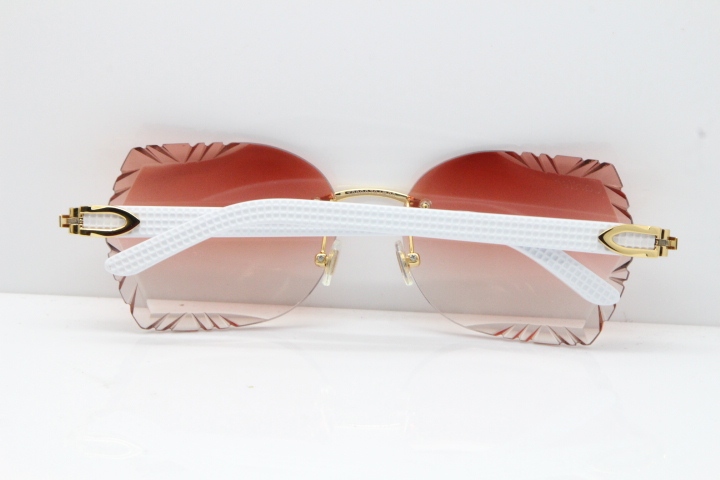 Cartier Rimless T8200762 White Aztec Arms Sunglasses In Gold Pink Lens
