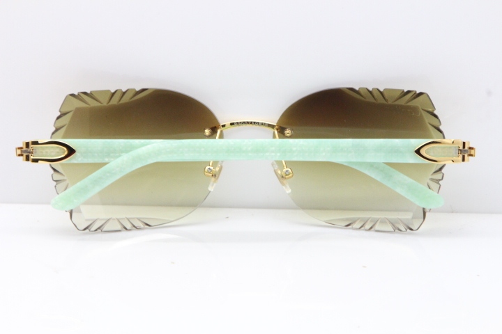 Cartier Rimless T8200762 Marble Green Aztec Arms Sunglasses In Gold Brown Lens