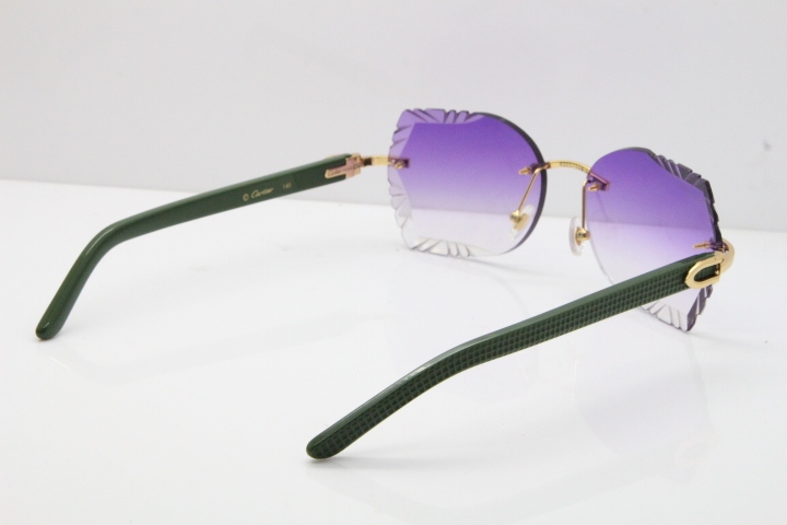 Cartier Rimless T8200762 Green Aztec Arms Sunglasses In Gold Purple Lens 