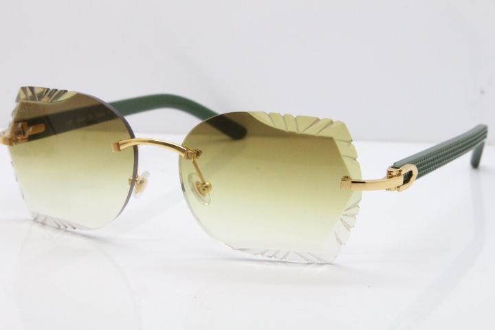 Cartier Rimless T8200762 Green Aztec Arms Sunglasses In Gold Brown LENS