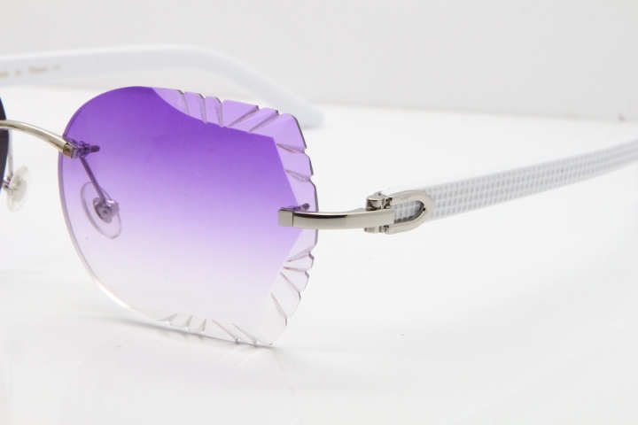 Cartier Rimless T8200762 White Aztec Arms Sunglasses In Gold Purple Lens