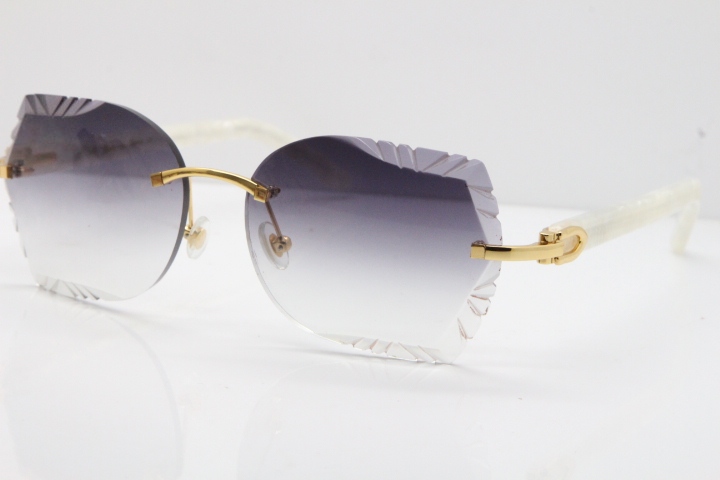 Cartier Rimless T8200762 Marble White Aztec Arms Sunglasses In Gold Gray Lens