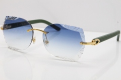 Cartier Rimless T8200762 Green Aztec Arms Sunglasses In Gold Blue Lens 