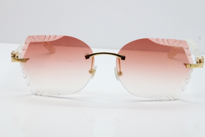 Cartier Rimless T8200762 Marble White Aztec Arms Sunglasses In Gold Pink Lens