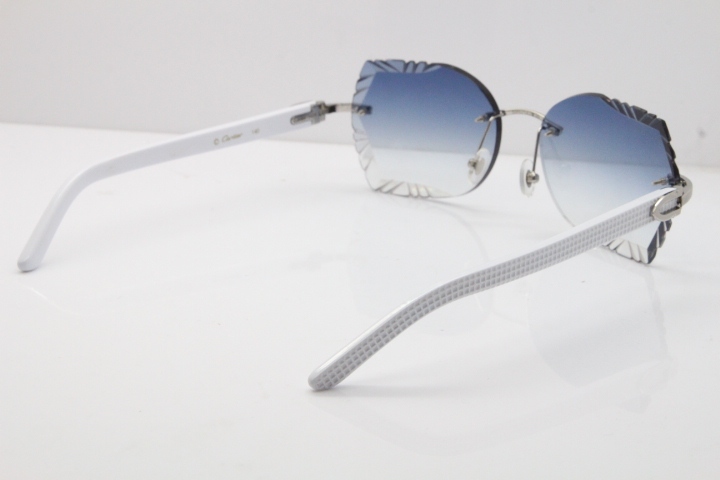 Cartier Rimless T8200762 White Aztec Arms Sunglasses In Gold Blue Lens