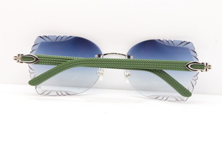 Cartier Rimless T8200762 Green Aztec Arms Sunglasses In Gold Blue Lens 