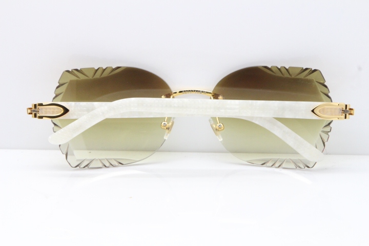 Cartier Rimless T8200762 Marble White Aztec Arms Sunglasses In Gold Brown Lens 