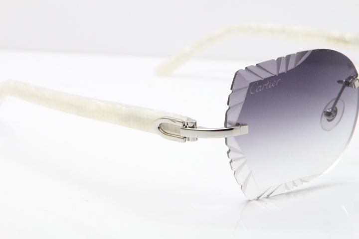 Cartier Rimless T8200762 Marble White Aztec Arms Sunglasses In Gold Gray Lens