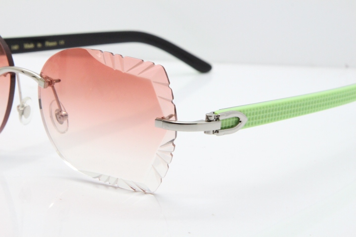 Cartier Rimless T8200762 Black Green Aztec Arms Sunglasses In Silver Pink Lens