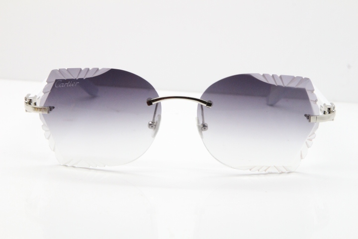 Cartier Rimless T8200762 White Aztec Arms Sunglasses In Gold Gray Lens