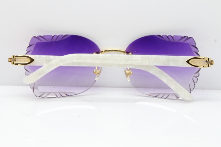 Cartier Rimless T8200762 Marble White Aztec Arms Sunglasses In Gold Purple Lens