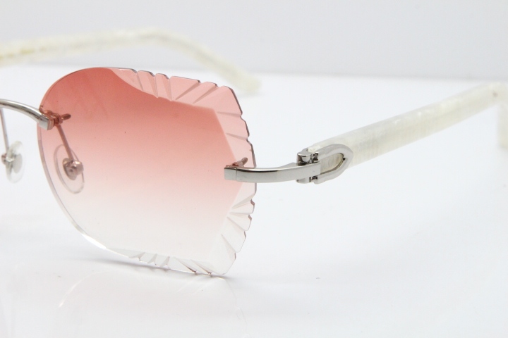 Cartier Rimless T8200762 Marble White Aztec Arms Sunglasses In Gold Pink Lens