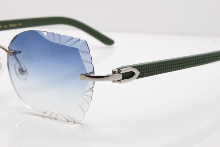 Cartier Rimless T8200762 Green Aztec Arms Sunglasses In Gold Blue Lens 