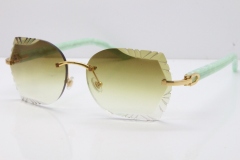 Cartier Rimless T8200762 Marble Green Aztec Arms Sunglasses In Gold Brown Lens