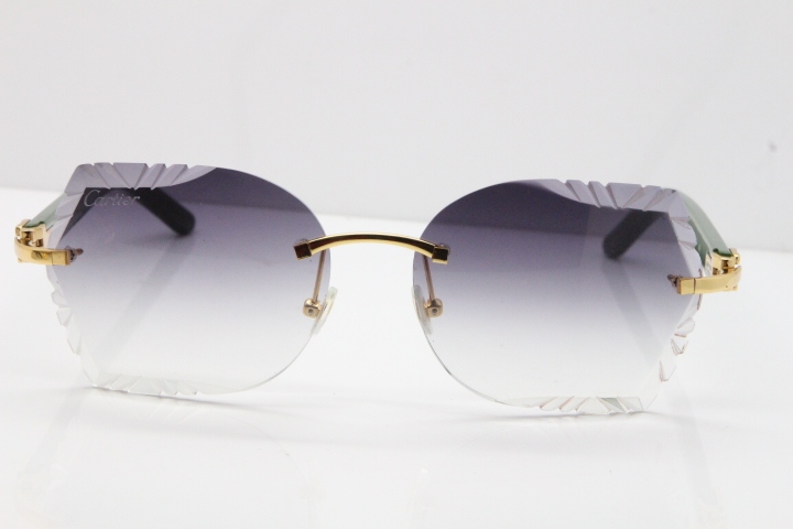 Cartier Rimless T8200762 Green Aztec Arms Sunglasses In Gold Gray Lens  