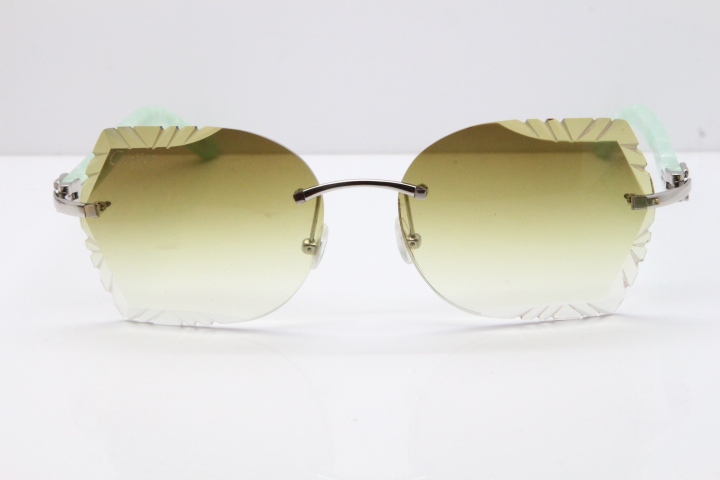 Cartier Rimless T8200762 Marble Green Aztec Arms Sunglasses In Gold Brown Lens