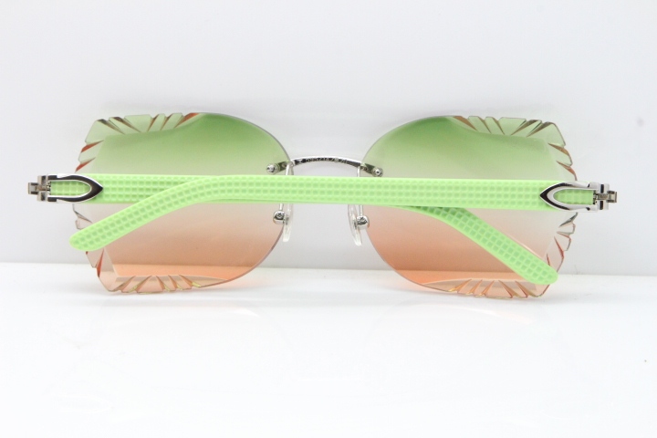 Cartier Rimless T8200762 Black Green Aztec Arms Sunglasses In Silver Green Brown Lens