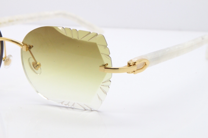 Cartier Rimless T8200762 Marble White Aztec Arms Sunglasses In Gold Brown Lens 