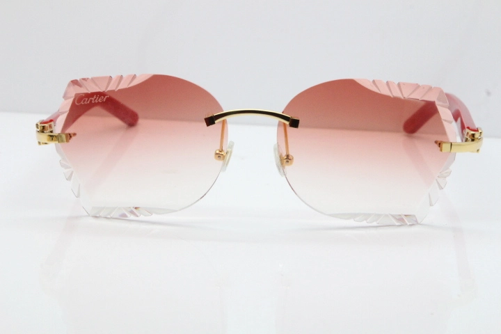 Cartier Rimless T8200762 Red Aztec Arms Sunglasses In Gold Pink Lens