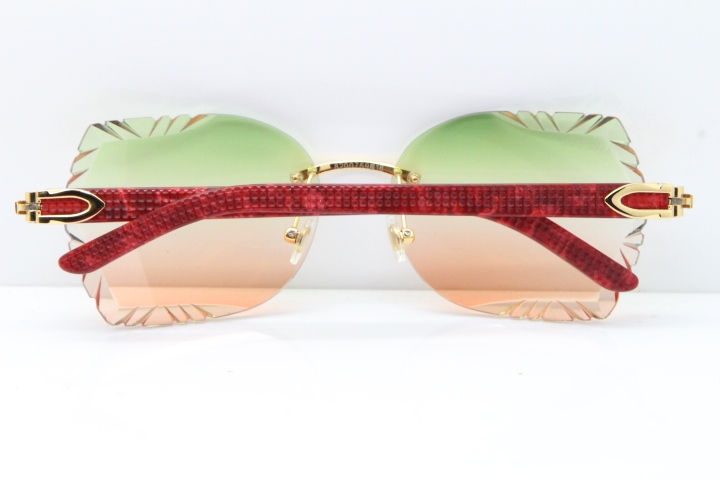 Cartier Rimless T8200762 Marble Red Aztec Arms Sunglasses In Gold Green Brown Lens