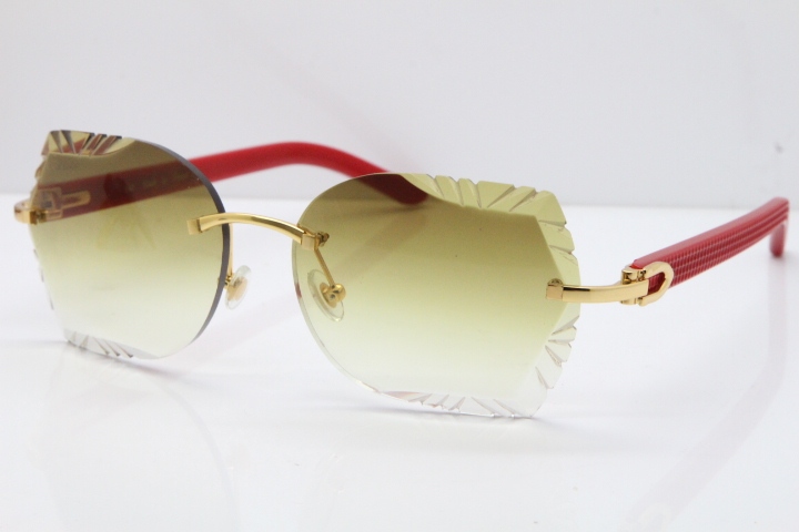 Cartier Rimless T8200762 Red Aztec Arms Sunglasses In Gold Brown Lens