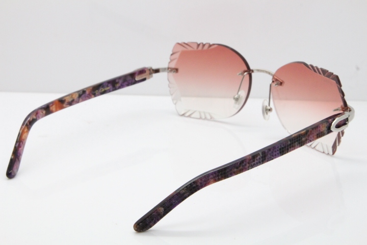 Cartier Rimless T8200762 Marble Purple Aztec Arms Sunglasses In Gold Pink Lens