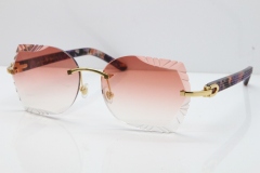 Cartier Rimless T8200762 Marble Purple Aztec Arms Sunglasses In Gold Pink Lens