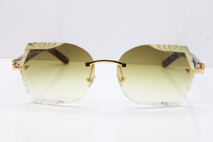 Cartier Rimless T8200762 Marble Purple Aztec Arms Sunglasses In Gold Brown Lens